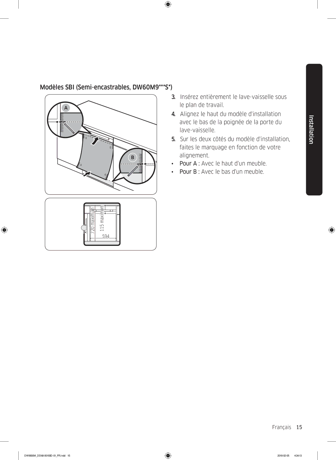 Samsung DW60M9550BB/ET, DW60M9530BB/ET, DW60M9970US/ET manual Français 15  